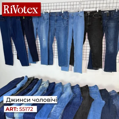 Чоловічі джинси секонд хенд оптом великих розмірів L-XXXL: Regular, Straight, Slim Fit, сині, чорні та сірі моделі